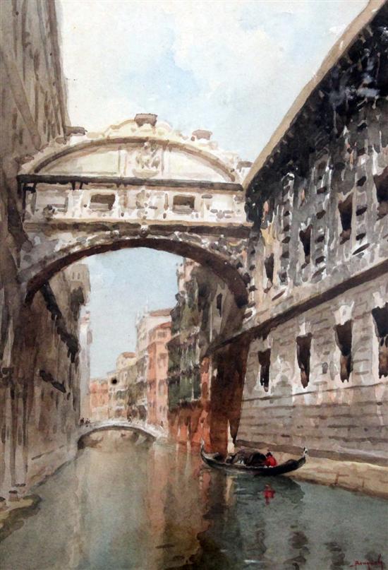 Emanuele Brugnoli, Venetian canal scene, 12 x 8.25in.(-)